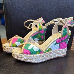 Kate Spade Pink and Green Wedge Espadrilles